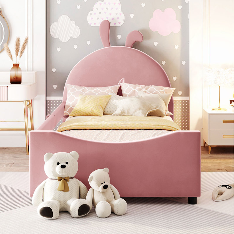 Twin Size Upholstered Daybed With Rabbit Ear Shaped Headboard
