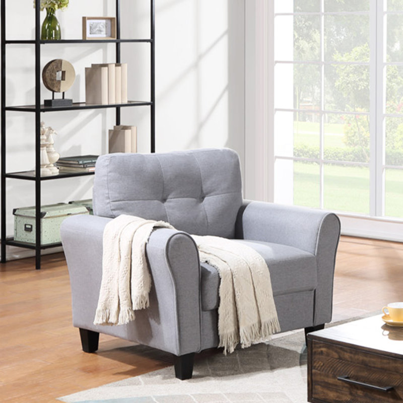 Fauteuil confortable avec accoudoirs rembourrés de 35 po en lin gris-bleu pour un moment de détente