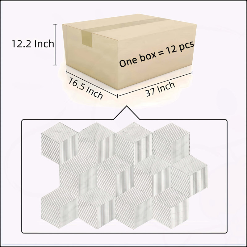 Carrelage hexagonal en marbre, marbre blanc, marbre naturel, pour mur, fini texturé ol, marbre cannelé 3D, pierre naturelle, 1 boîte de 12 pièces