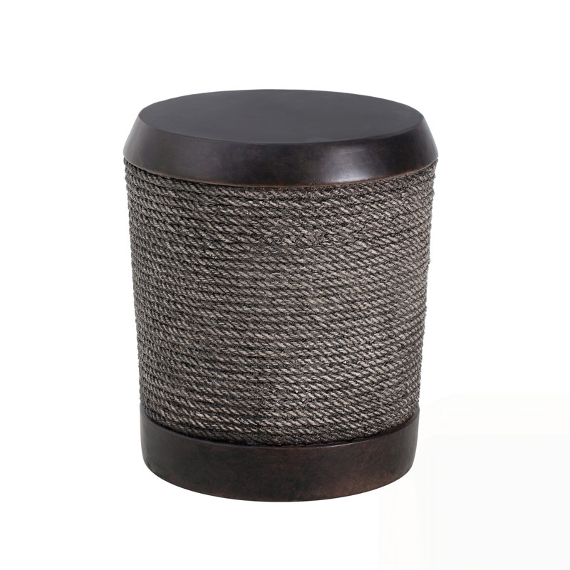 Outdoor Simulated Braided Cord MGO Side Table with Vintage Trim