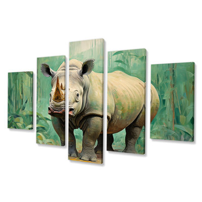 Rhinoceros Jungle Horizon - Rhinoceros Multipanel Wall Art Canvas