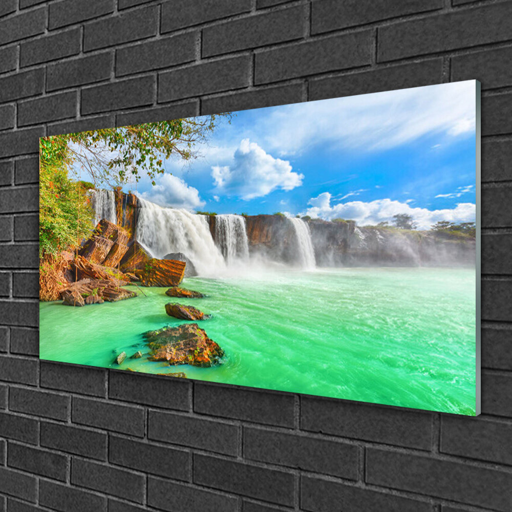 Glasbild Waterfall Lake Landscape