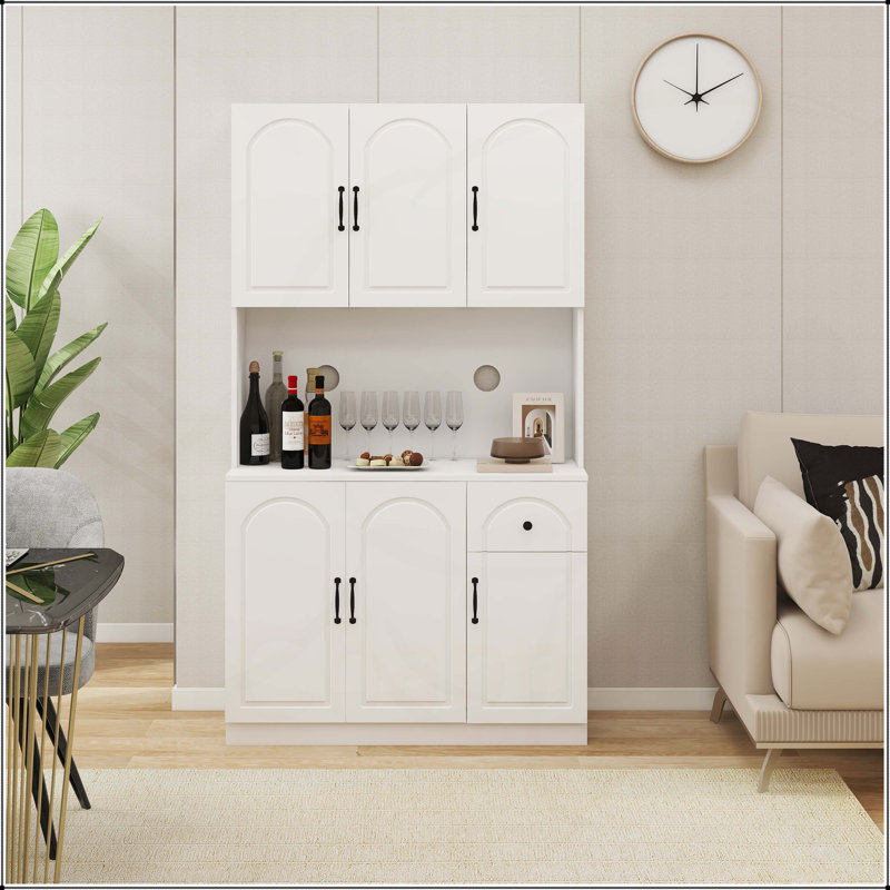 Armoire de rangement pour garde-manger de 71 pouces avec comptoir de four à micro-ondes, huche autoportante avec tablettes réglables, 6 portes et 1 tiroir - blanc