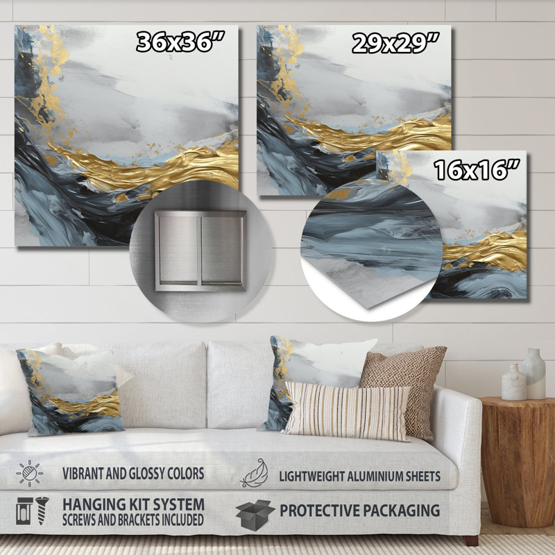 Décoration murale abstraite grise et dorée contemplative, H 16 po x l 16 po x P 1 po
