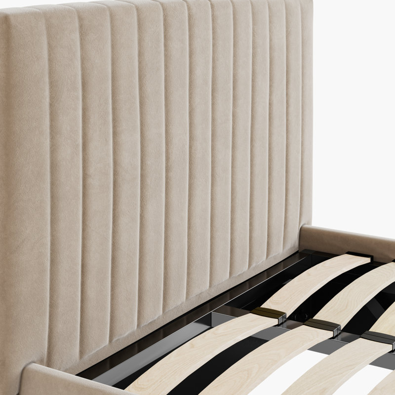 BERLIN UPHOLSTERED END LIFT OTTOMAN STORAGE BED, Beige, Single (3')