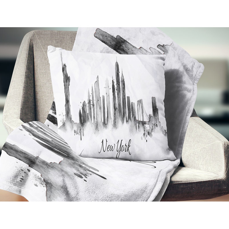 Silhouette Ink New York - Coussin imprimé paysage urbain, Carré, 16 po x 16 po