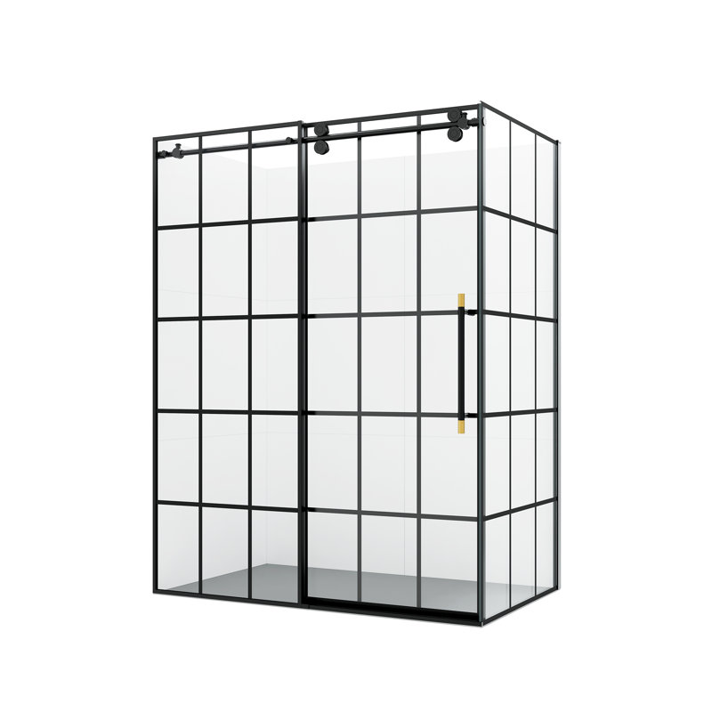 Puente 60'' Matte Black Framed Rectangle Shower Enclosure
