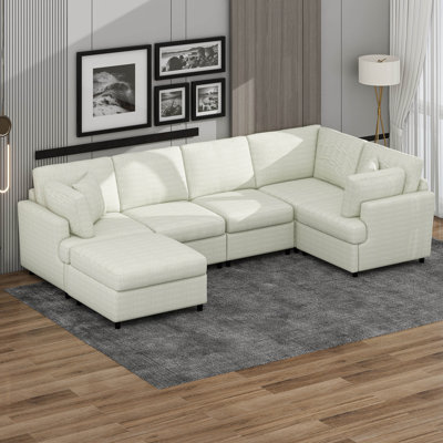 Ensemble de canapé modulaire en U avec repose-pieds mobile et canapé en chenille 6 pièces