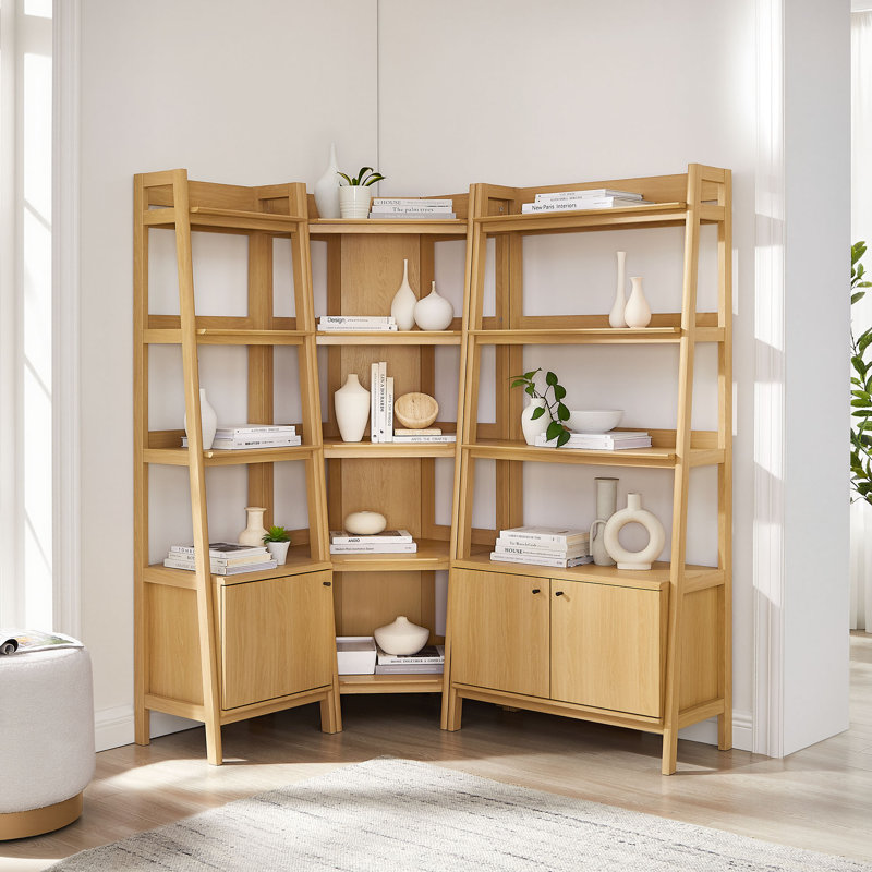 Billups 3 Piece Corner Bookshelf Set With Wide And Narrow Bookshelves In Oak, Oak