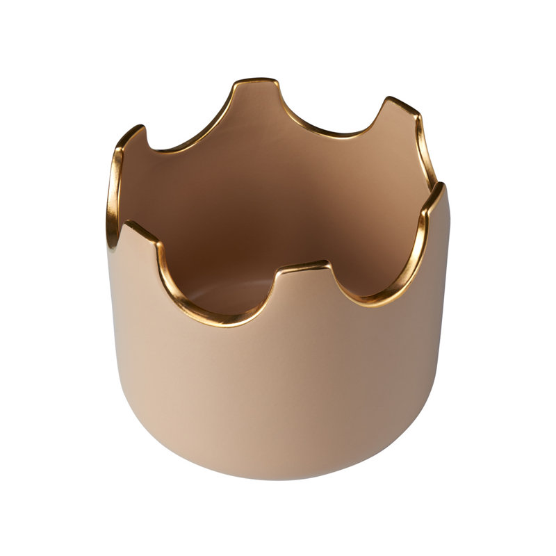 Classic Handmade Ceramic Planter, Brown/Gold