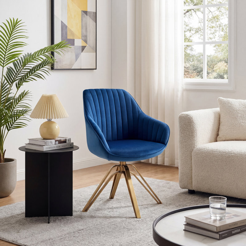 Velvet Swivel Accent Chair, Dark Blue