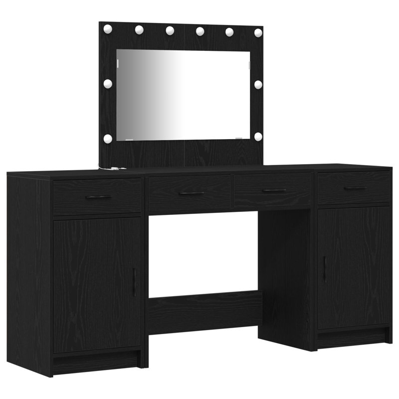 Dressing Table with Mirror, Black Oak