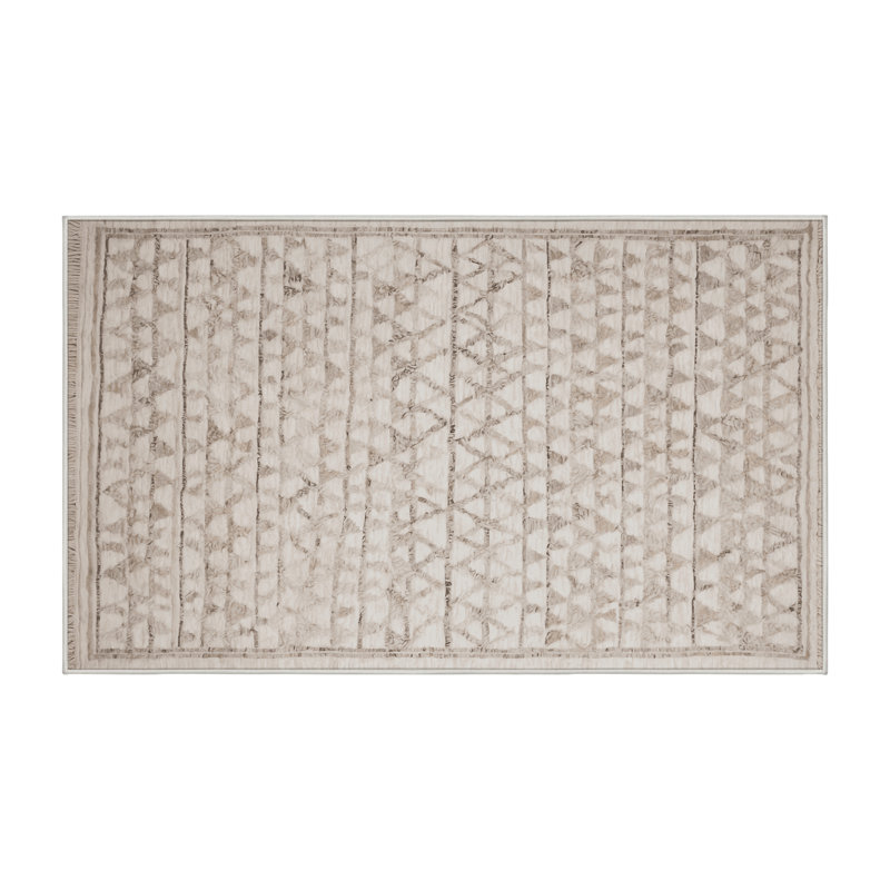Machine Washable Beige Area Rug, Rectangle 3' x 5'