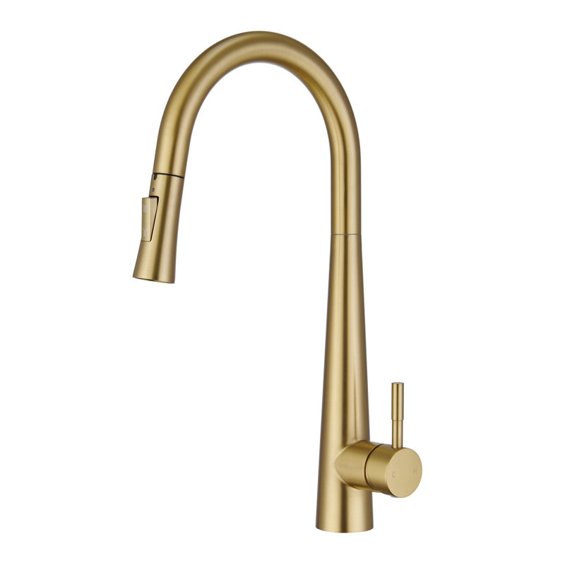 Mondawe Pull Down Kitchen Faucet, Brush Gold