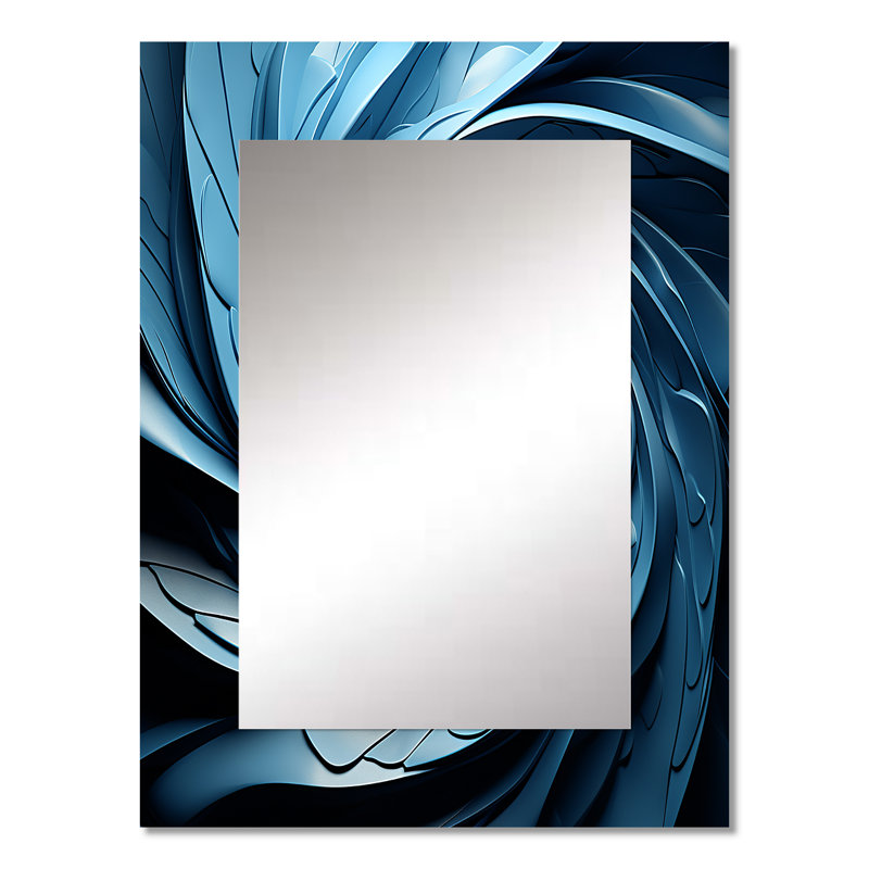 Spiraling blue abstract vortex III - Abstract Spirals Unique Wall Mirror, Blue Mirror, Printed Metal Art, 32" x 24"