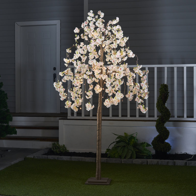 Cerisier en fleurs avec lumières DEL, H 70,86 po x l 35,4 po x P 35,4 po, Rose chaud
