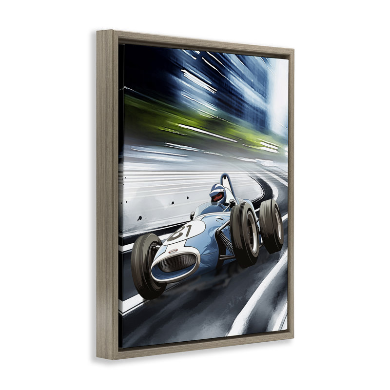 Cadre flottant Speeding Racecar, design par Christine Simpson Art, H 21 po x l 17 po, Montalcino orme flottant encadré