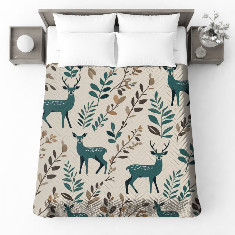 Motif de cerfs et de feuilles, literie, cerf, couvre-lit, animaux, Grand lit