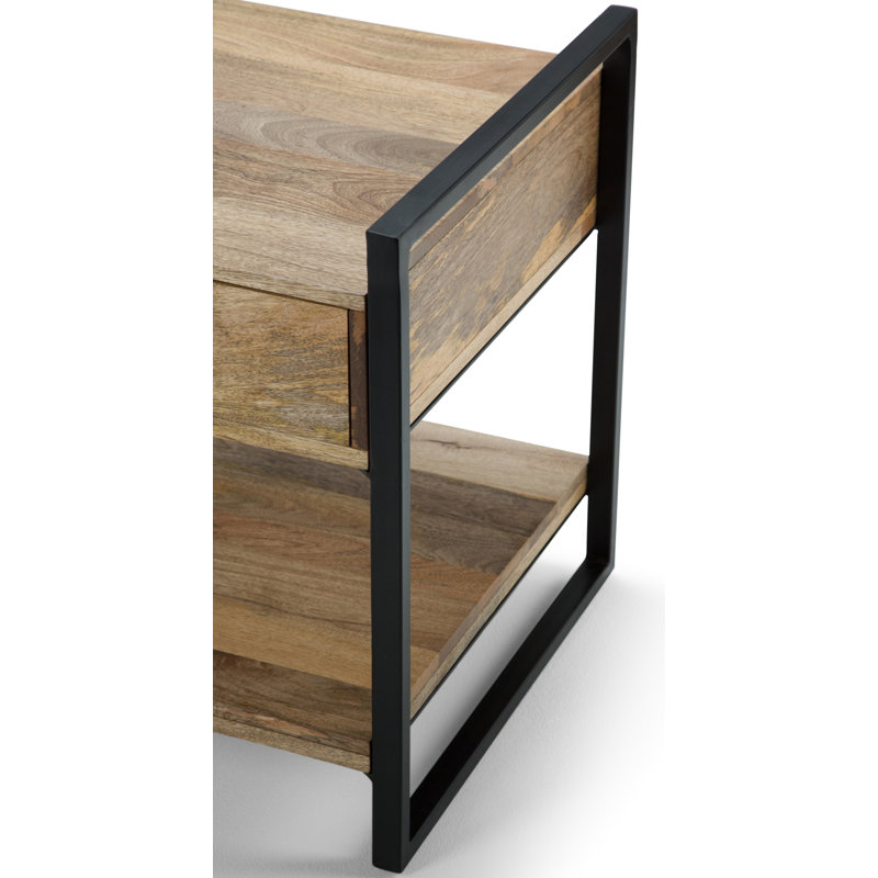 Riverside Black Metal and Natural Wood 20" Industrial Side Table with Storage