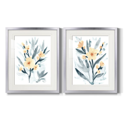Bouquet Indigo et Blush I - Encadré sous verre acrylique, ensemble de 2, grand format, décoration murale pour salon