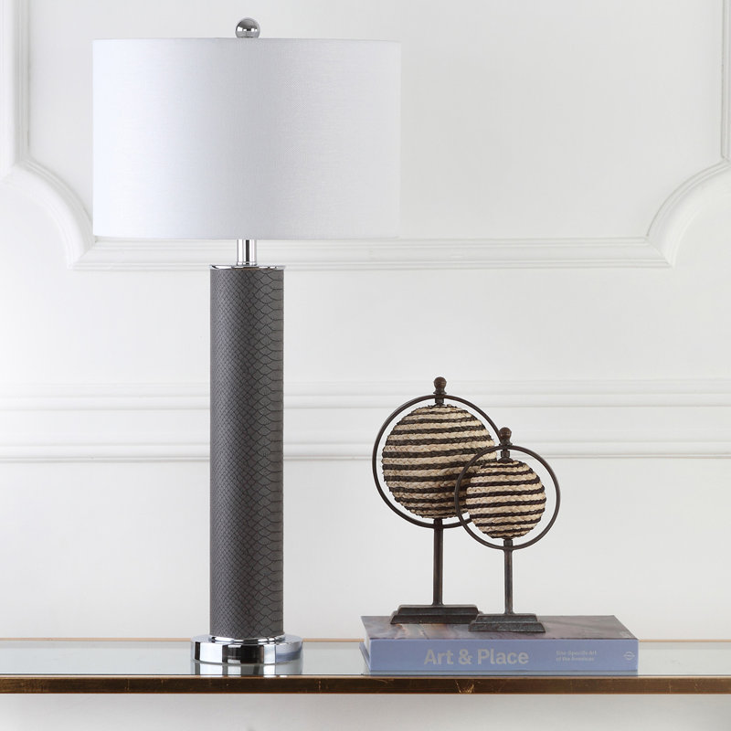 Gray Faux Snakeskin Table Lamp Set with White Shades