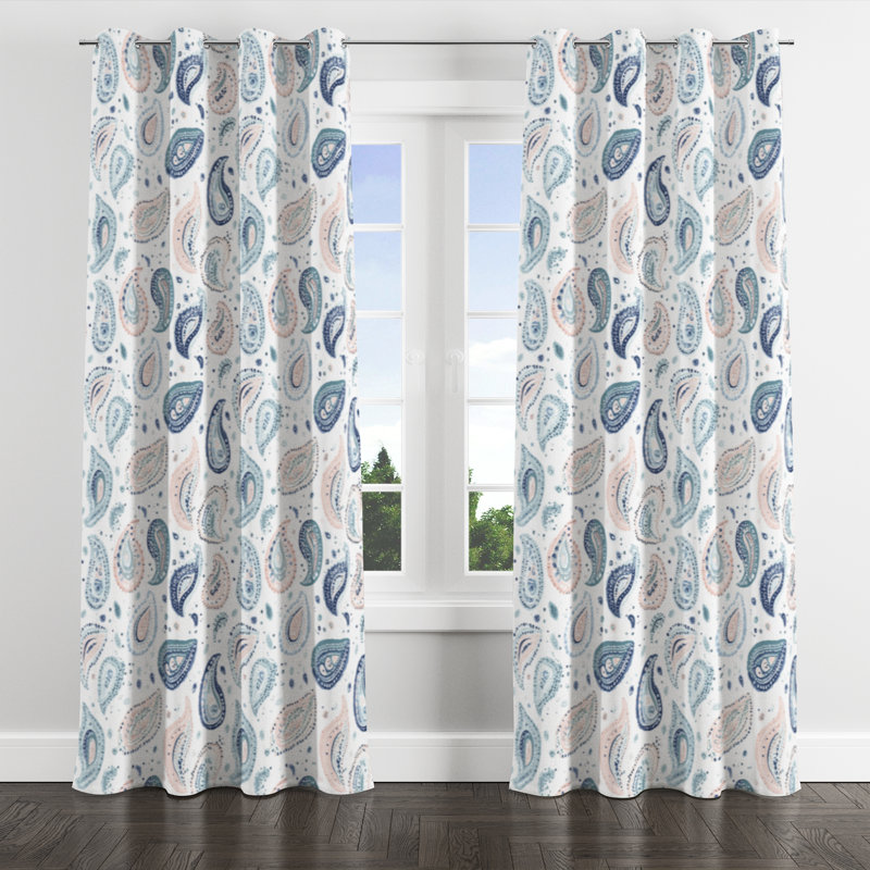 Rideaux modernes pour chambre à coucher - Rideau à œillets bleu Azemina - 1 panneau, L 52 po x L 90 po, Œillets argentés