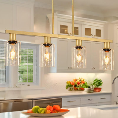 Éclairage d'îlot de cuisine à 4 lumières, luminaires de salle à manger dorés au-dessus d'une table, lumières d'îlot avec abat-jour en verre, lustre de cuisine pour bar de restaurant, réglable en hauteur