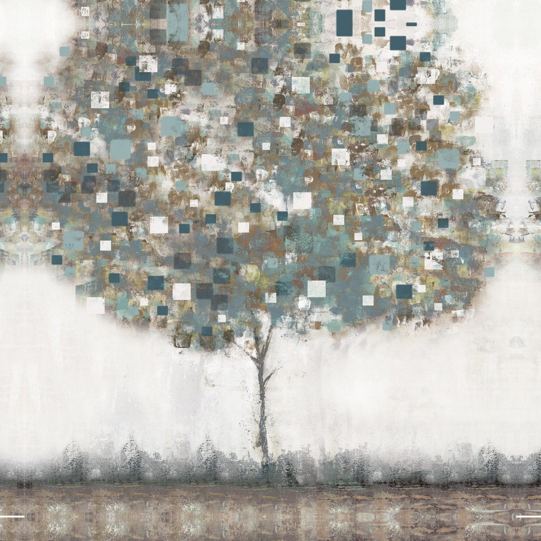 " Square Brush Trees Blue Brown " Painting Print Winston Porter 