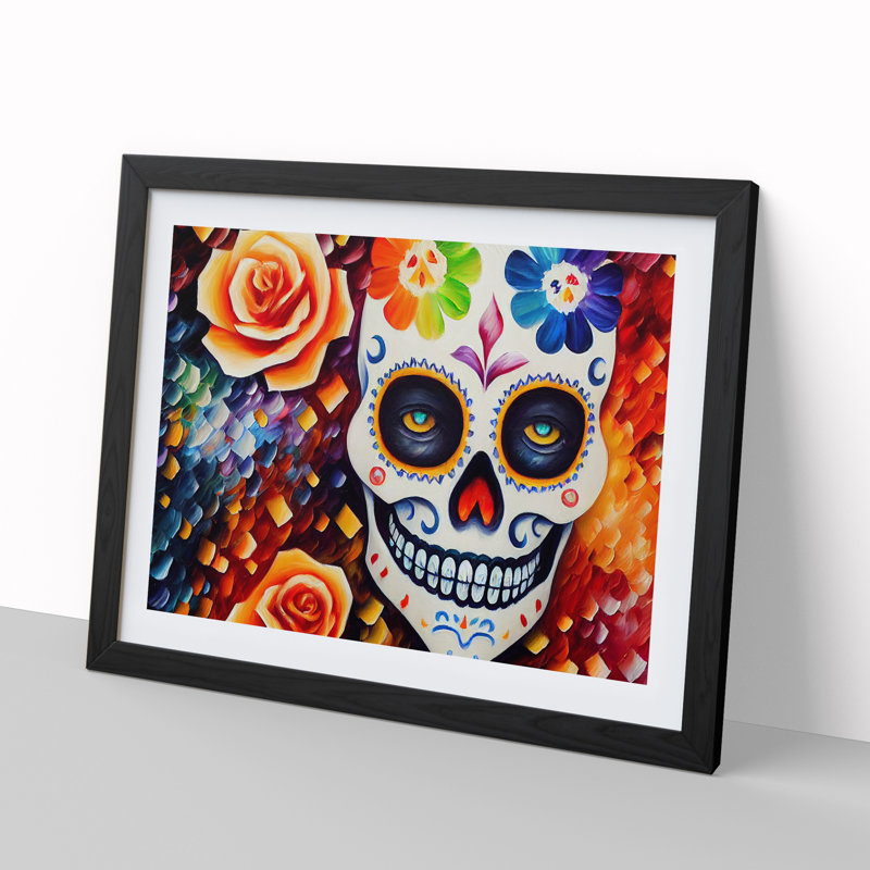 Incredible Floral Sugar Skull - Single Picture Frame Painting, Black, 25cm H x 34cm W x 2cm D