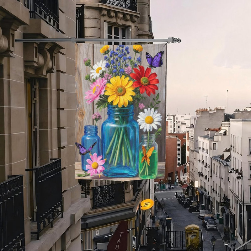 Drapeau coloré avec fleurs sauvages, pour l'intérieur et l'extérieur, 35 L x 24 l