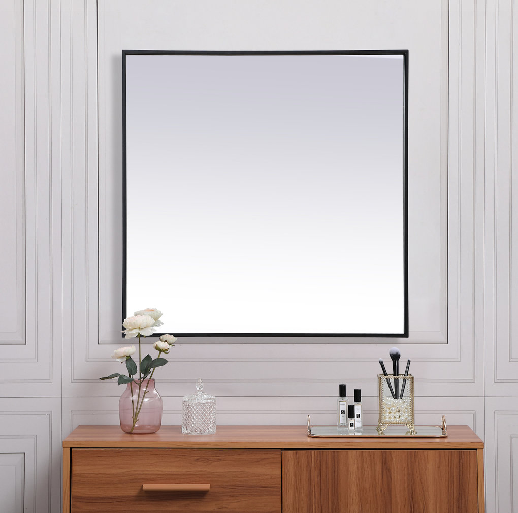 Valparaiso Metal Square Wall Mirror, Black, 30"  x 30" 