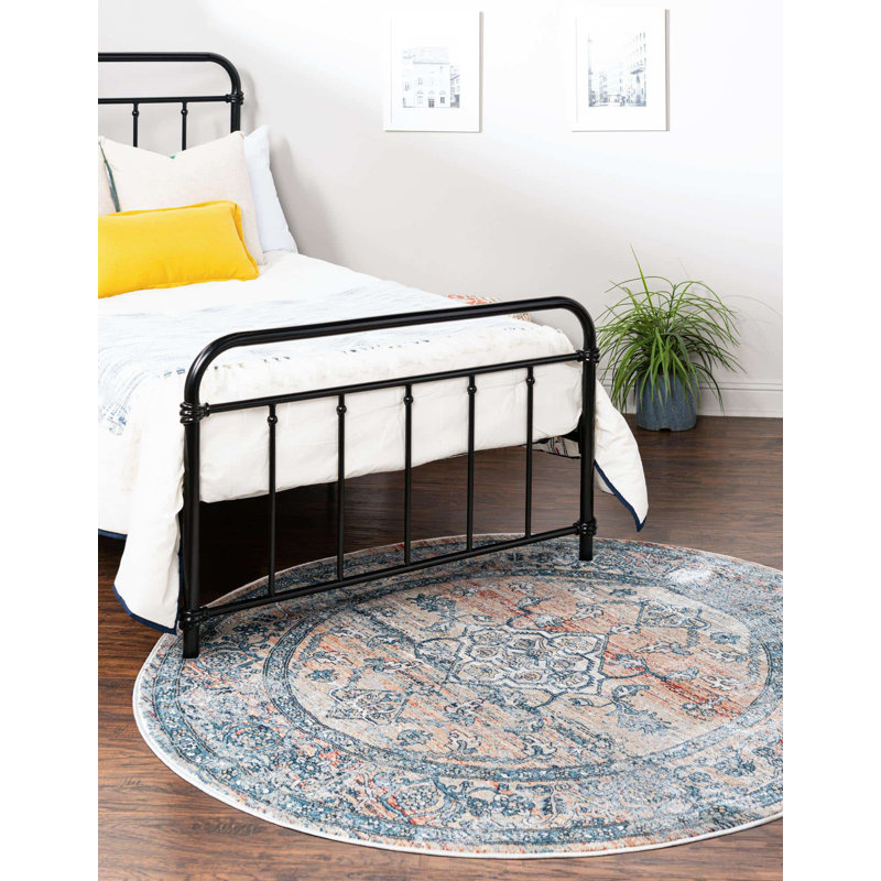 Tapis oriental rouge / bleu Alabama, Rond 5 pi 3 po