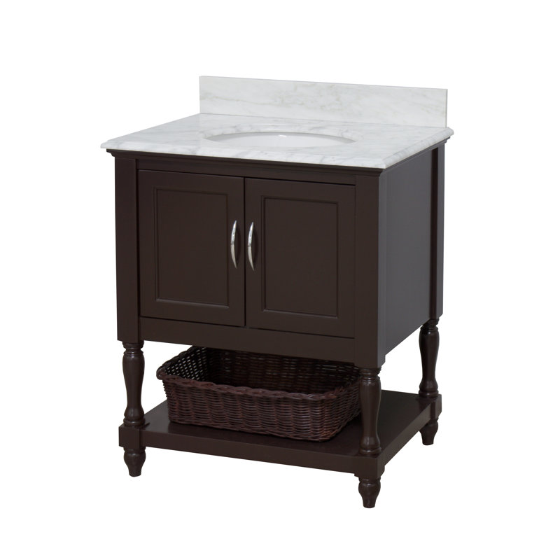 Chocolate Pine 30'' Single Bathroom Vanity with Carrara Marble Top