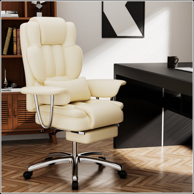 Fauteuil de bureau en cuir pour cadres de grande taille avec repose-pieds, dossier haut inclinable ergonomique pour un confort optimal