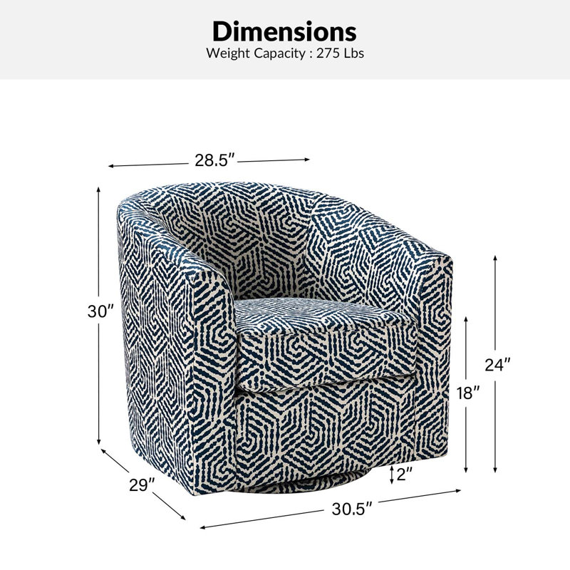 Fauteuil demi-tonneau pivotant Amiir avec ressorts ensachés intégrés, Mélange de lin bleu