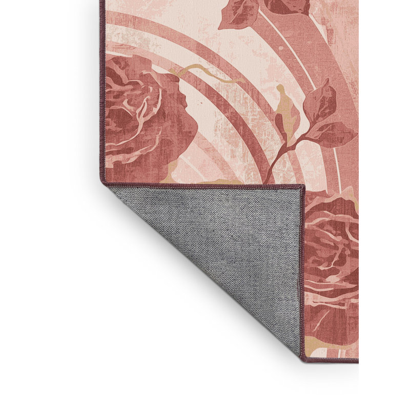 Machine Washable Wyndmoor Valentines Modern & Contemporary Abstract Rug in Beige – Rose Binding, 2x5