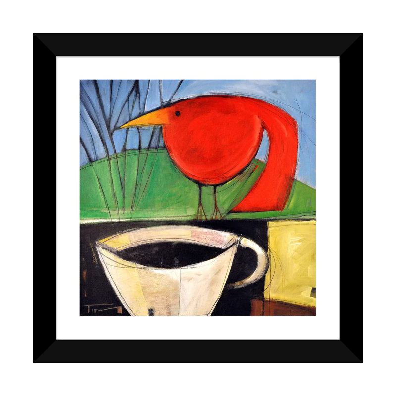 «Coffee and Red Bird» par Tim Nyberg - reproduction d'art, Papier encadré noir, Blanc, H 16 po x l 16 po x p 1 po