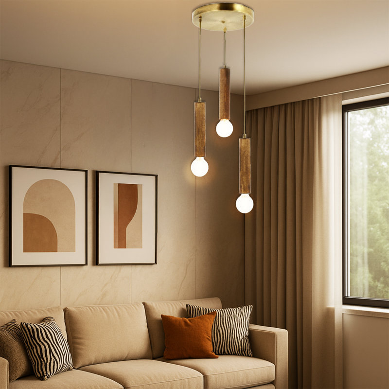 Luminaire suspendu en bois 3 lumières