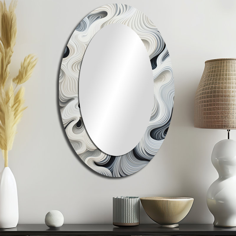 Miroir mural ovale monochrome noir et blanc Op Art, H 36 po x l 24 po