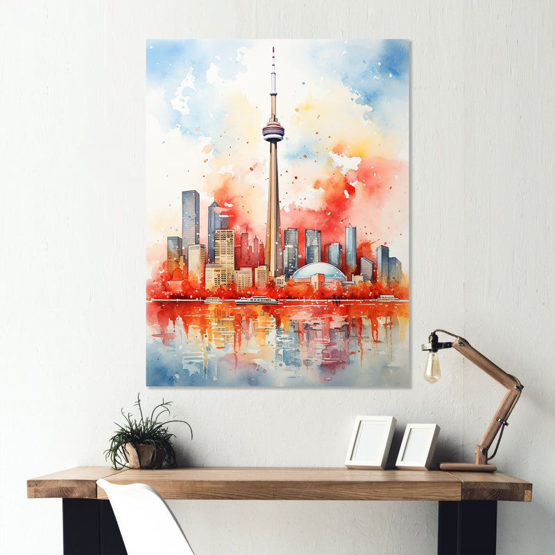 Paysage coloré de Toronto, coucher de soleil I - art mural en métal City Toronto, H 20 po x l 12 po x P 1 po