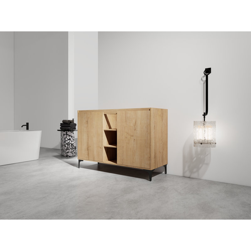 Meuble-lavabo autoportant en contreplaqué de 48 po avec portes à fermeture douce et support de rangement ouvert | Idée de cadeau