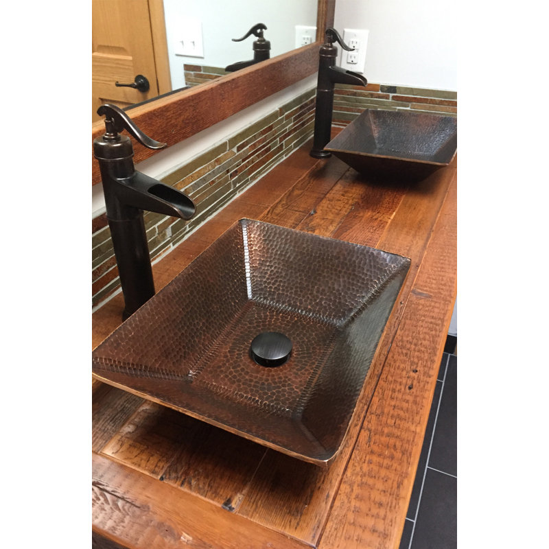 17" Modern Rectangle Hand Forged Old World Copper Vessel Sink