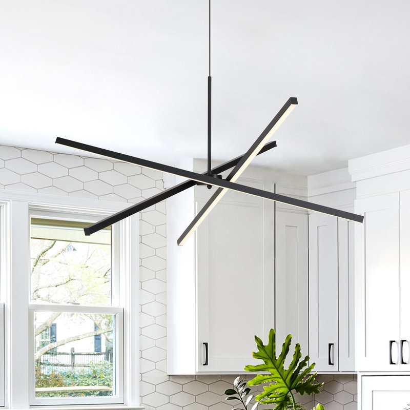 Zhangjing3 Modern Chandelier Sputnik LED Kitchen Island Remote Dimmable, Black, 27.9"H x 27.9"W x 27.9"D