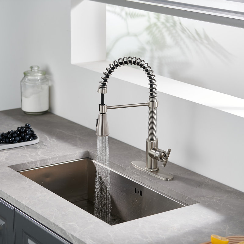 Bolden CASAINC 1.8 GPM Britt Commercial Style Pull Down Single Handle Kitchen Faucet, Brushed Nickel