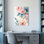 Ensemble de 1 tableau mural sur toile tendue, motif floral aquarelle rose et bleu