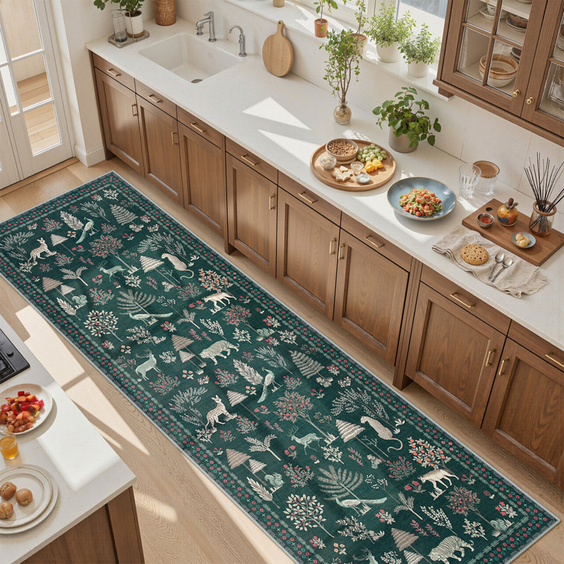 Tapis vert lavable à la machine Garbrand, Tapis de couloir 2 pi 6 po x 10 pi