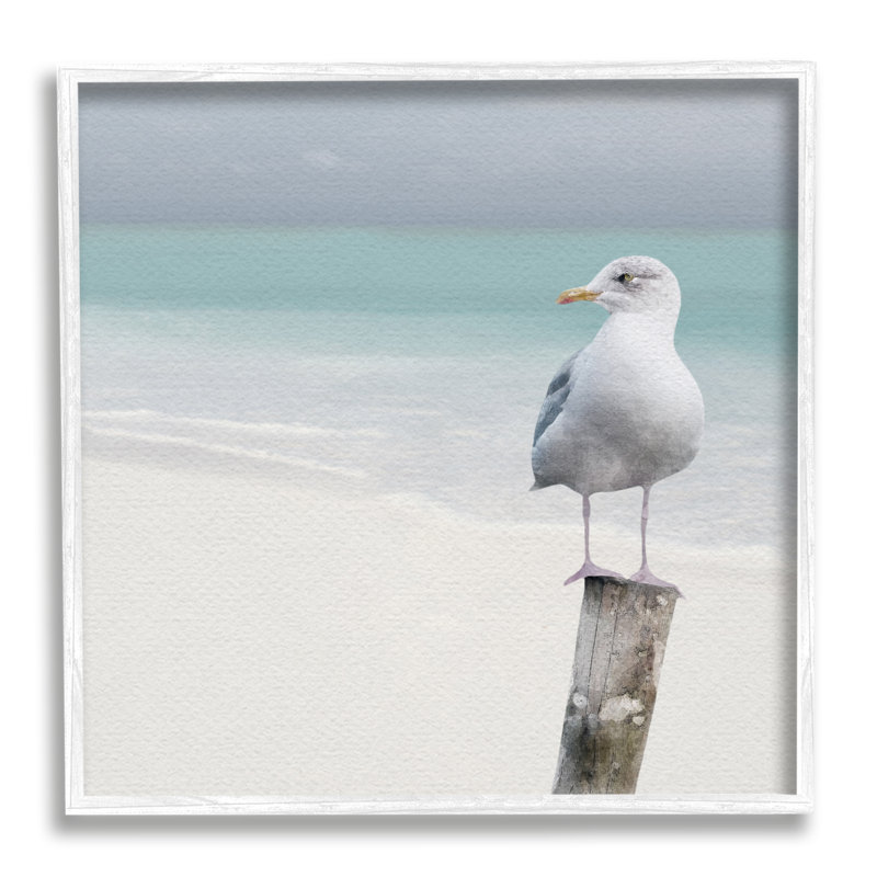 Mouette perchée au bord de l'eau sur un panneau de fibres à densité moyenne, H 17 po x l 17 po x P 1,5 po