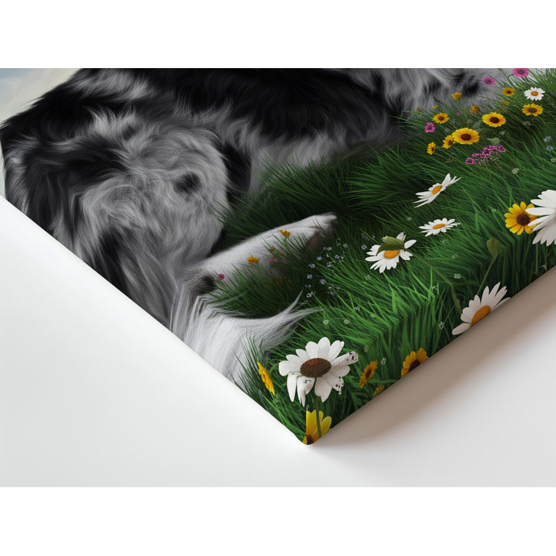 Toile dans une scène illustrée tranquille, un border collie au repos avec art mural, H 9 po x l 12 po