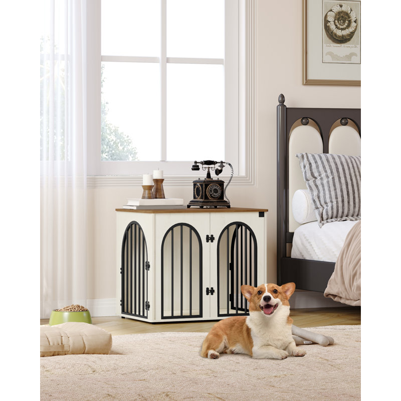 Wooden Dog Crate Furniture TV Stand, Indoor Dog Kennel for Small/Medium/Large Dogs, End Side Table Dogs Crates, Anti-Chew, Anti-Escape, Arched Door Design