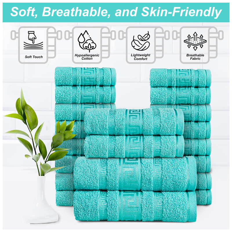 20-Piece Luxury Cotton Towel Set | Soft, Cosy Family Bale Set with 2 Bath, 2 Hand, 16 Face Towels for Ultimate Comfort, Aqua